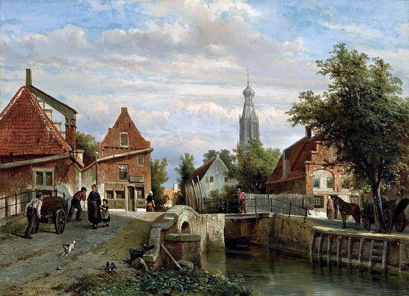 unknow artist A view of the Staal Everspijp and the Grote Kerk in summer, Enkhuizen oil painting image
